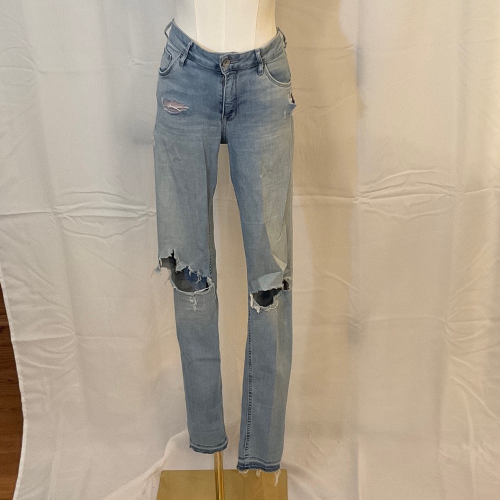 H&M Light Blue Distressed Straight Leg Jeans